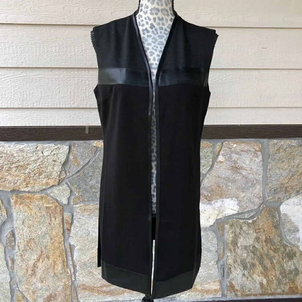 Charlie Paige Black Faux Leather Trim Vest Duster